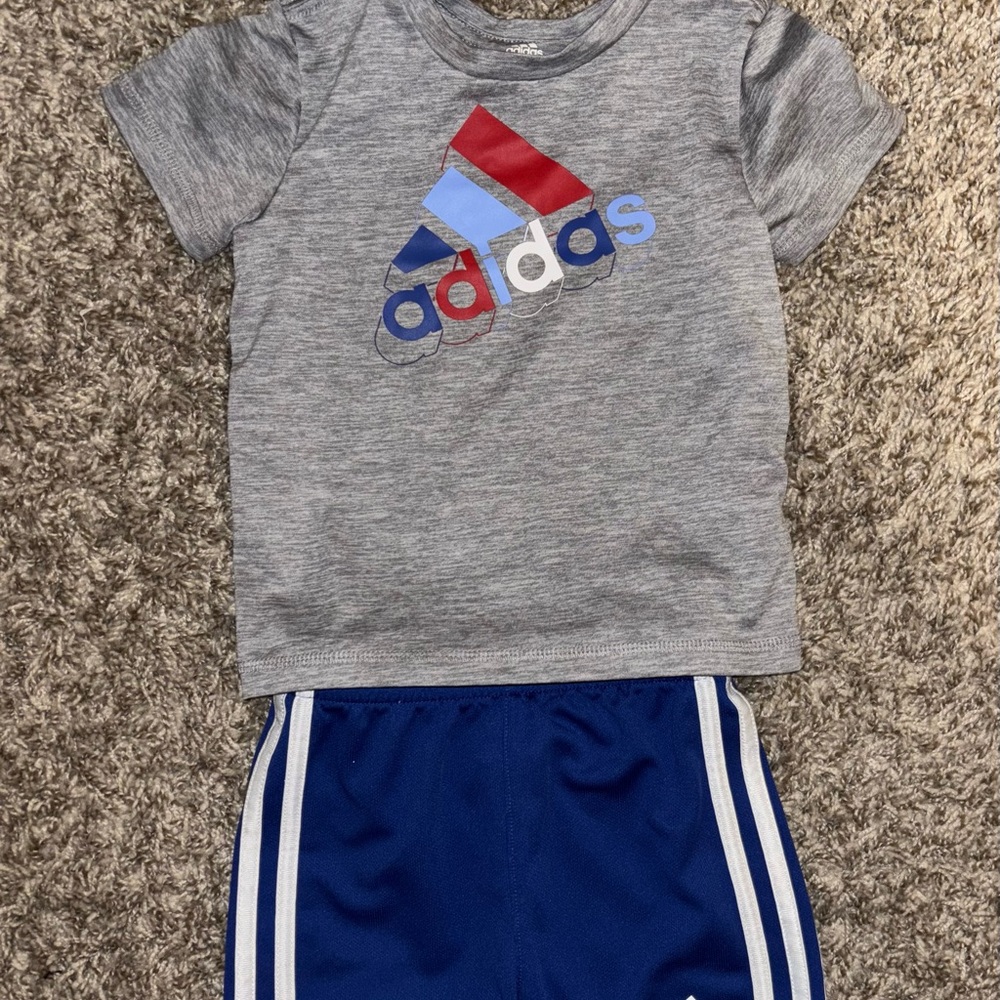 Adidas Gray Tee and Blue Shorts Set
